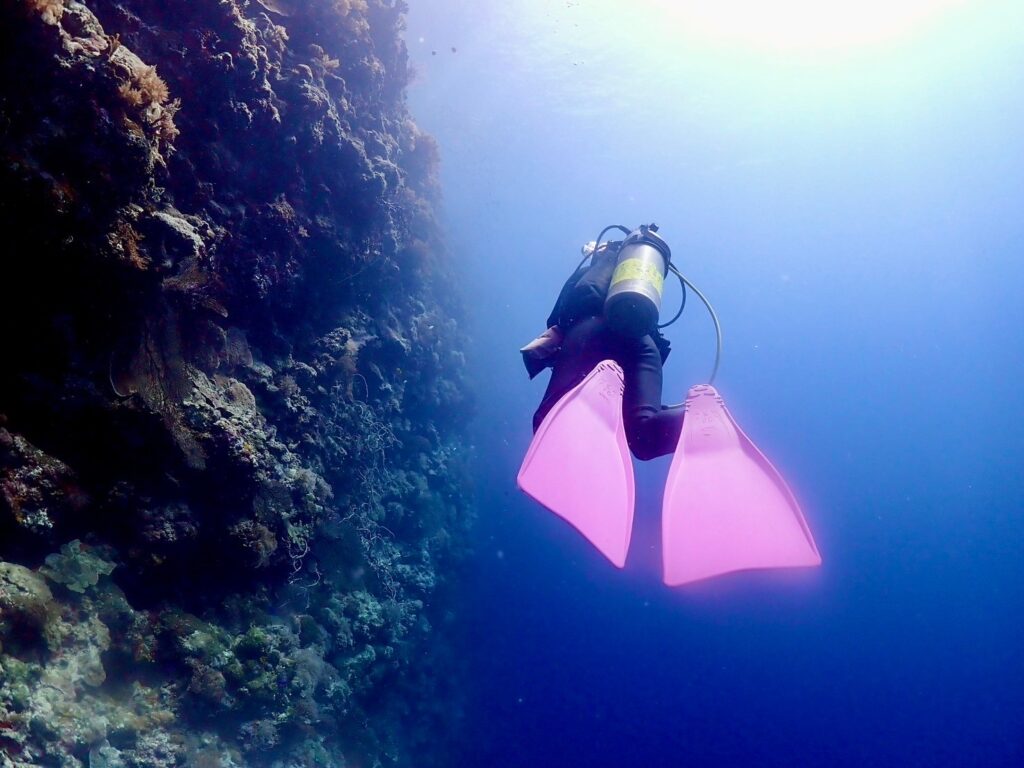 パラオの海、ダイバーがダイビング中